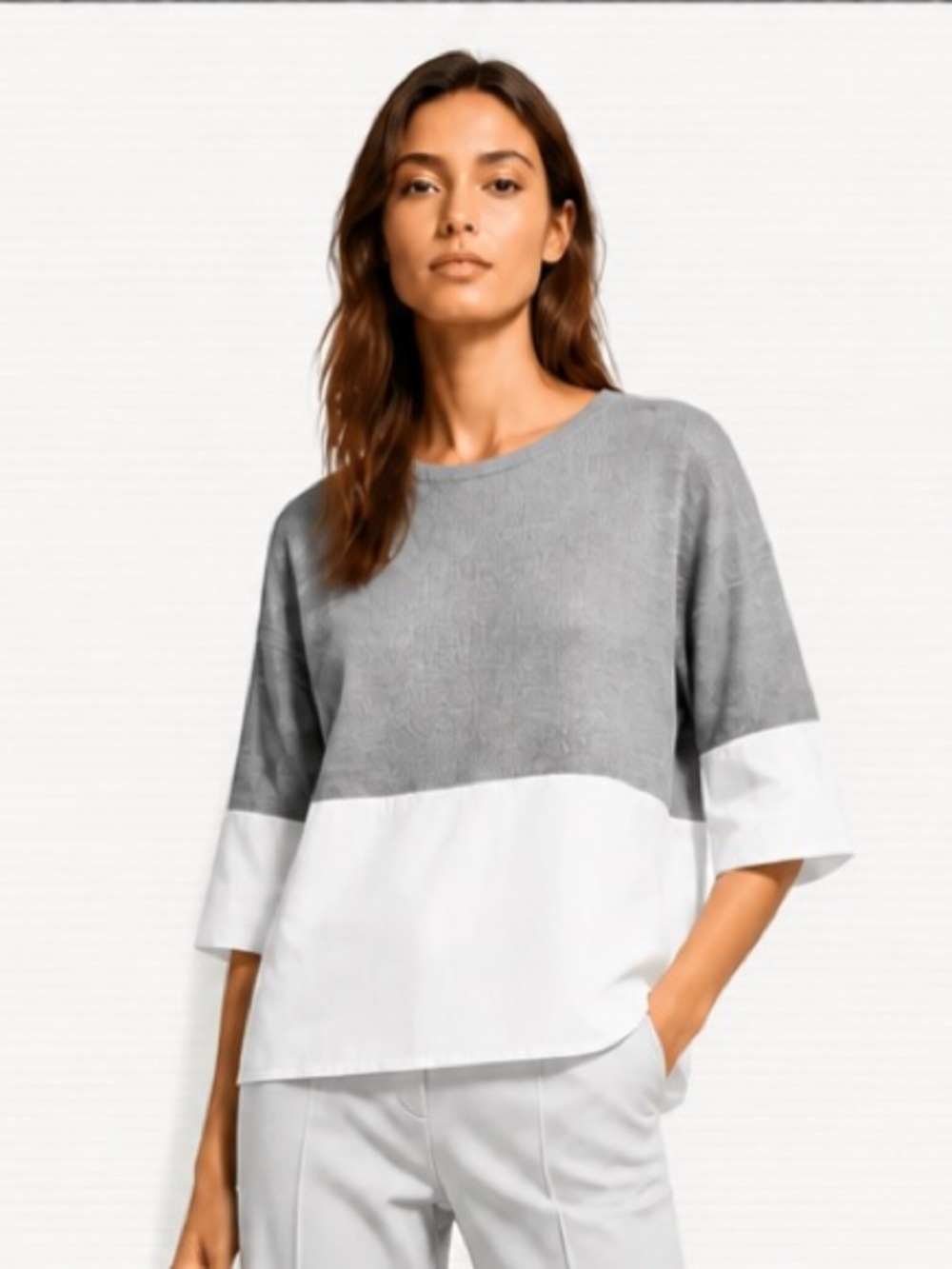 COS Collection Style Gray White Colorblock Tunic Top Minimalist Small Boxy Class